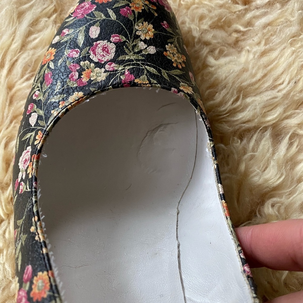 🇦🇷 Mechi 🤍 Leather/wood Wedge Heel Floral Heels - Picture 11 of 13